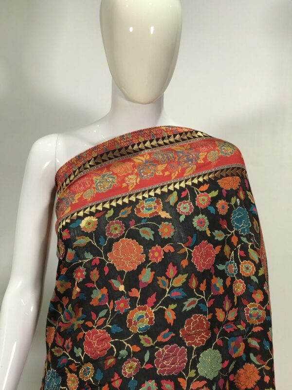 Black Modal Silk Floral Jaal Kani Weave Sari 2