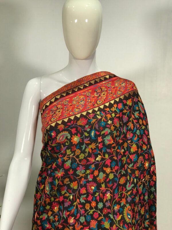 Black Modal Silk Paisley Jaal Kani Weave Sari 2