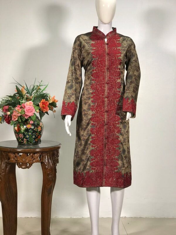 Limited Edition Printed Silk Coat with Red Embroidery