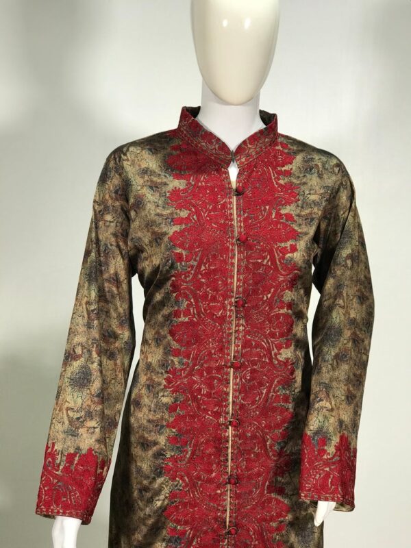 Limited Edition Printed Silk Coat with Red Embroidery 2