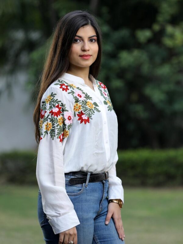 White Cotton Top with Multi Colour Thread Embroidery