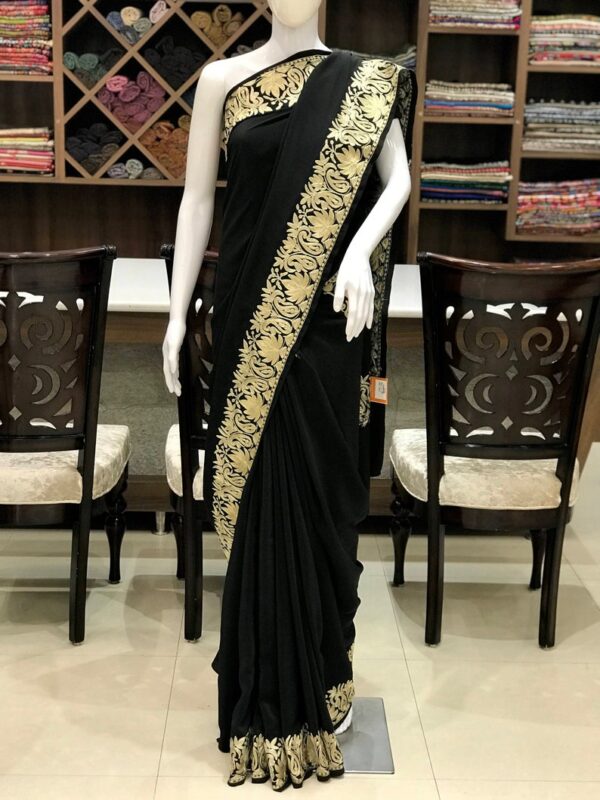 Pure Crepe Saree with Golden Zari Embroidery 2