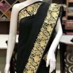 Pure Crepe Saree with Golden Zari Embroidery