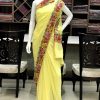 Kashmiri Paisley Border Embroidered Yellow Saree