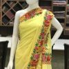 Kashmiri Paisley Border Embroidered Yellow Saree close up