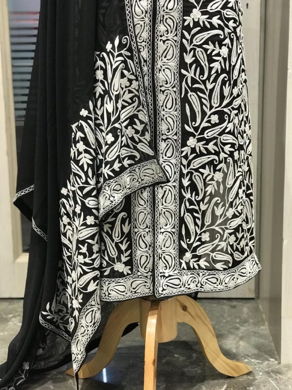 Black Paisley Jaal Embroidered Achkan Style Salwar Suit bottom view