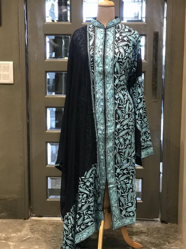 Navy Blue Paisley Jaal Embroidered Achkan Style Salwar Suit