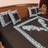 Black Raw Silk Bed Cover with Chinar Border and Paisley Botehs