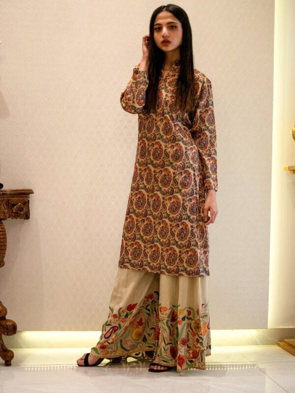 Beige Women Sharara with Rich Floral Embroidery, Embroidered Shararas 2nd view