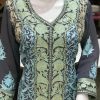 Aari Tilla Paisley Jaal Embroidery Shalwar Suit: Grey close up