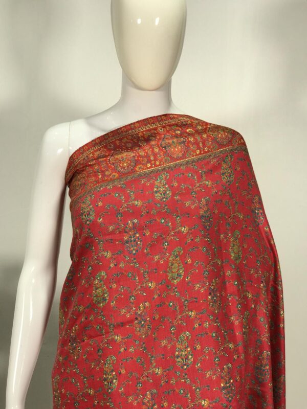 Dual Tone Modal Silk Jaal Kani Weave Sari: Red & Blue close up