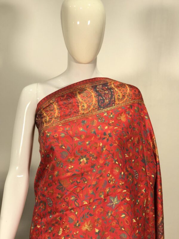 Dual Tone Modal Silk Jaal Kani Weave Saree: Red & Yellow