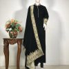 Tilla Embroidered Band Neck Velvet Salwar Suit: Black
