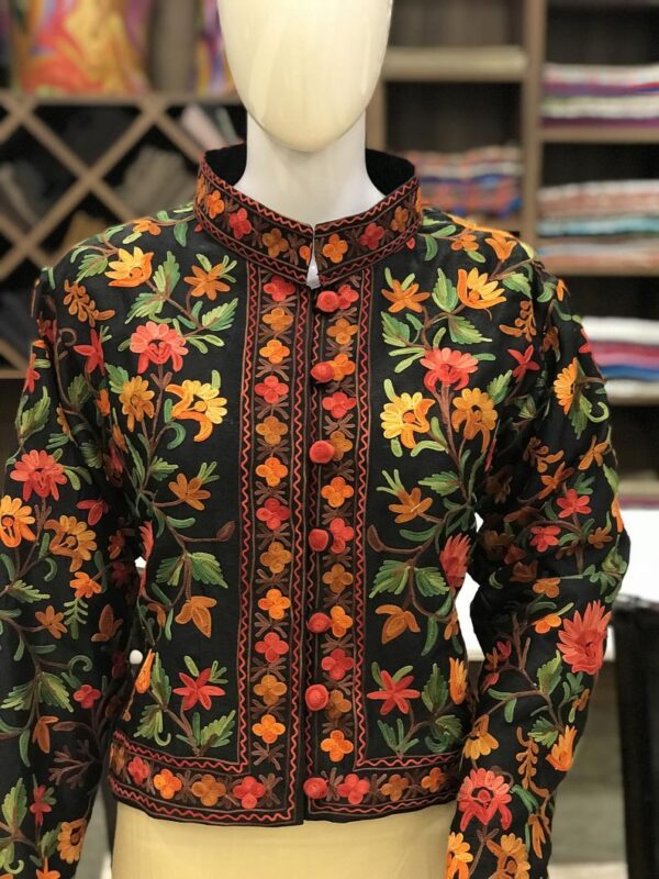 Black Floral Jaal Embroidered Bolero Jacket close up