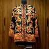 Short Black Woollen Jacket with Floral Embroidery