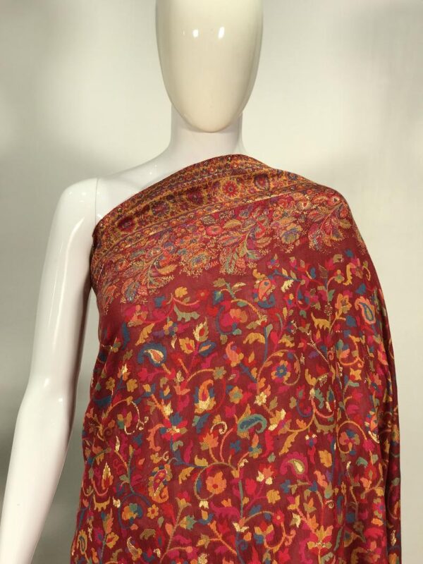 Dark Red Modal Silk Paisley Jaal Kani Weave Sari closeup view