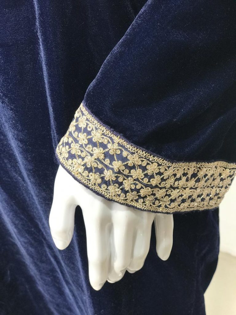 Navy Blue Velvet Phiran, Kashmiri Tilla Embroidery Phiran | Angad Creations