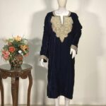 Flowy Navy Blue Velvet Phiran with Tilla Embroidery 2