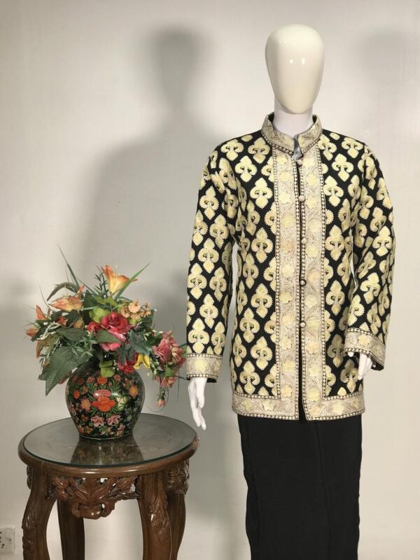 Black Embroidered Woollen Jacket