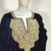 Flowy Navy Blue Velvet Phiran with Tilla Embroidery close up