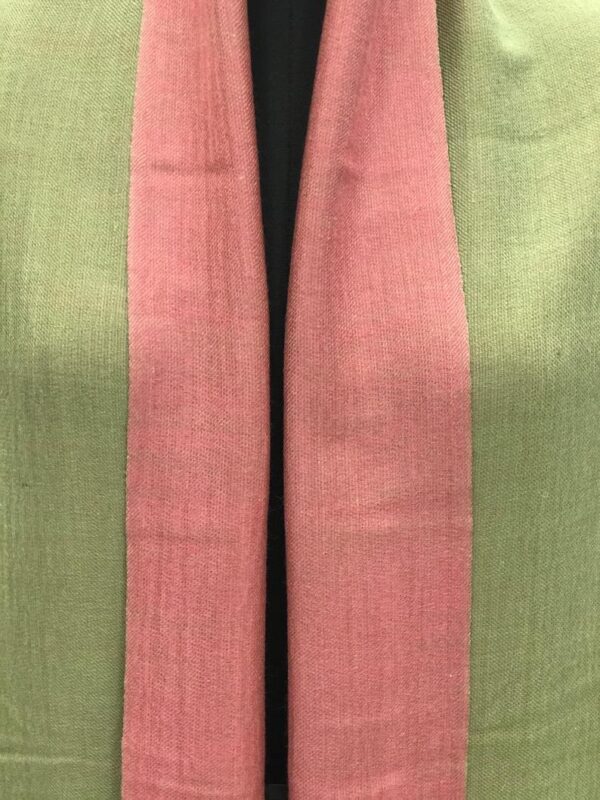 Solid Plain Pure Pashmina Reversible Shawl: Green and Pink close up