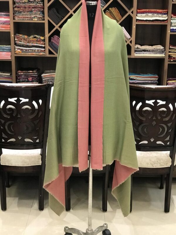 Solid Plain Pure Pashmina Reversible Shawl: Green and Pink