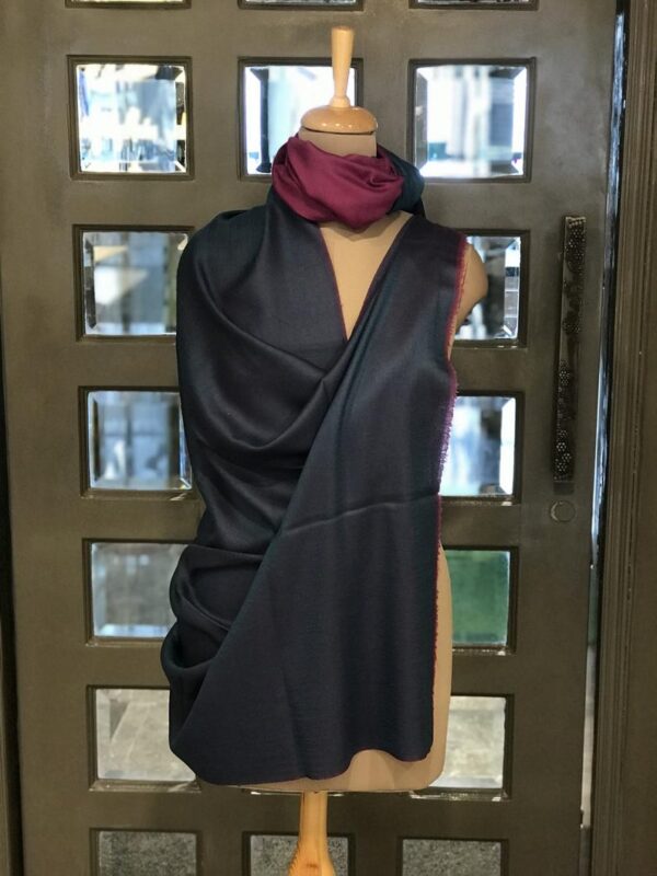 Solid Plain Pure Pashmina Reversible Shawl: Blue and Pink