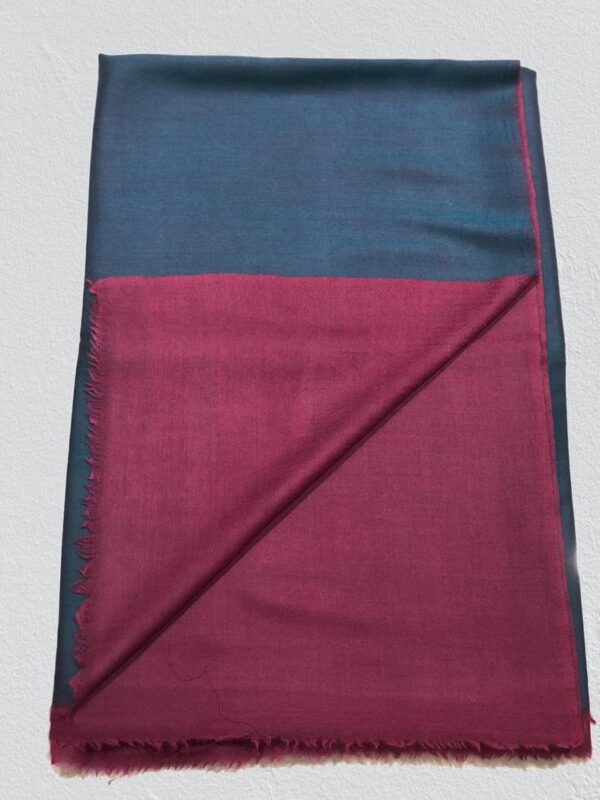 Solid Plain Pure Pashmina Reversible Shawl: Blue and Pink flat view