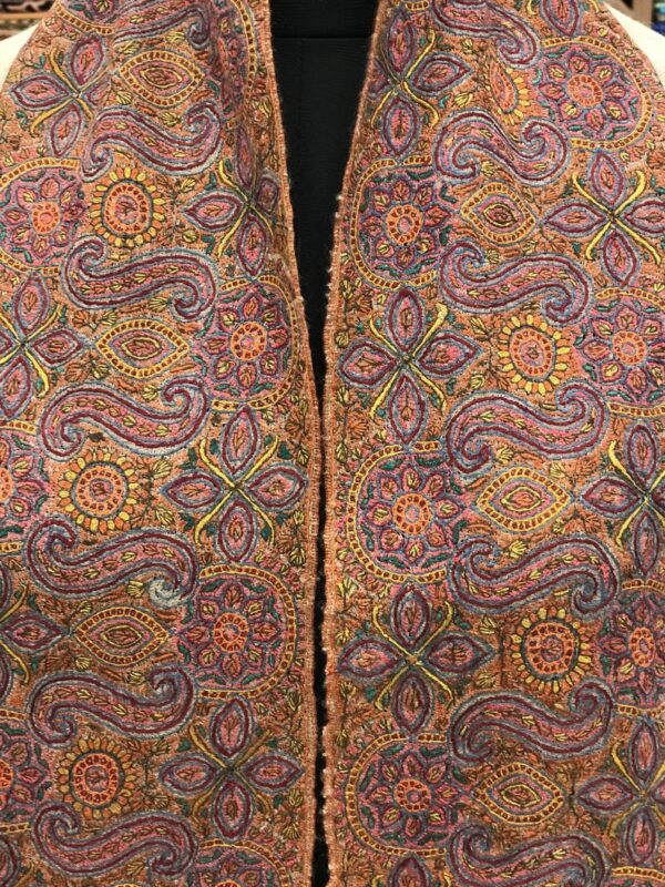Hand Needle Work Embroidered Pure Pashmina Shawl: Natural close up