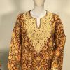 Red Pure Wool Kashmiri Phiran with Jaal Paisley Embroidery close up