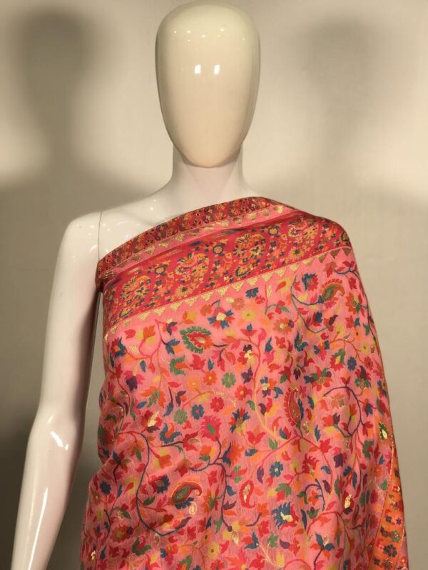 Pink Modal Silk Paisley Jaal Kani Weave Saree close up