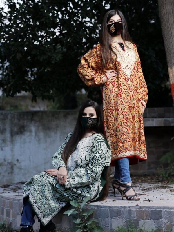 Red Pure Wool Kashmiri Phiran with Jaal Paisley Embroidery front