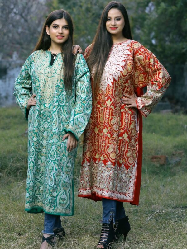 Red Pure Wool Kashmiri Pheran with Jaal Paisley Embroidery front