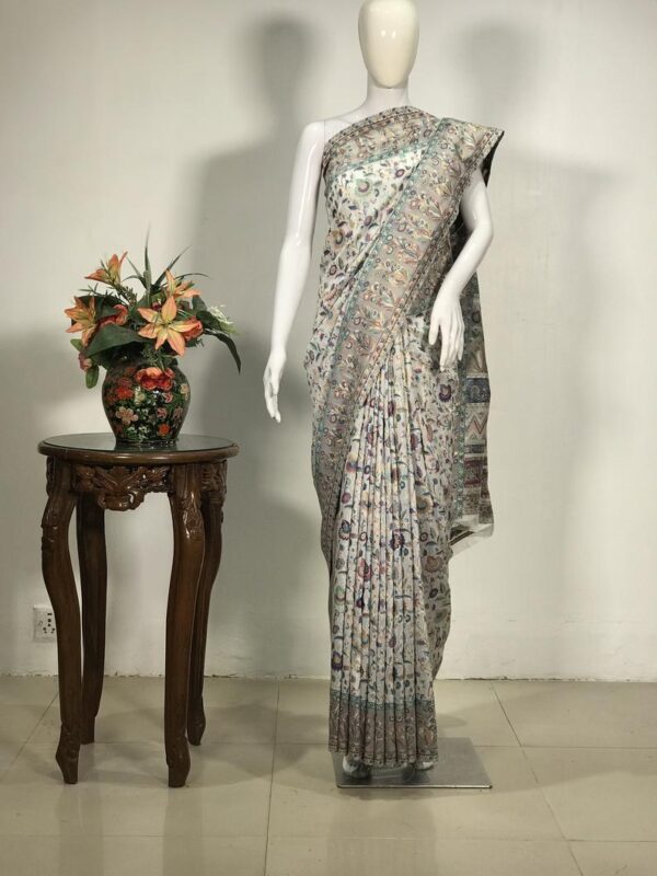 White Silk Modal Paisley Jaal Kani Weave Sari