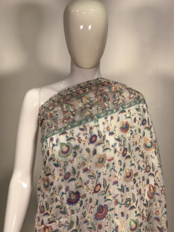 White Silk Modal Paisley Jaal Kani Weave Sari close up