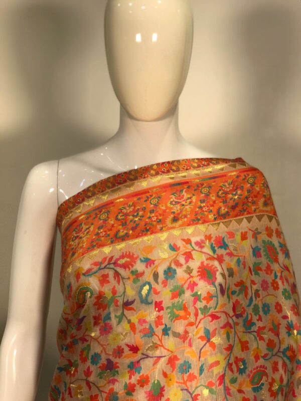 Faun Modal Silk Floral Jaal Kani Weave Saree close up