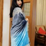 Silk Velvet Ombre Cape with Gold Tilla Work: Turquoise and Grey close up