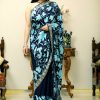 Navy Blue Kashmiri Saree with Turquoise Chinar Jaal