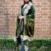 Silk Velvet Ombre Cape with Tilla Work: Lemon Ginger and Bottle Green