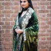 Silk Velvet Ombre Cape with Tilla Work: Lemon Ginger and Bottle Green Close up