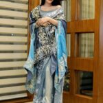 Silk Velvet Ombre Cape with Gold Tilla Work: Turquoise and Grey