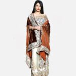Silk Velvet Brown Ombre Cape with Kashmiri Tilla Work