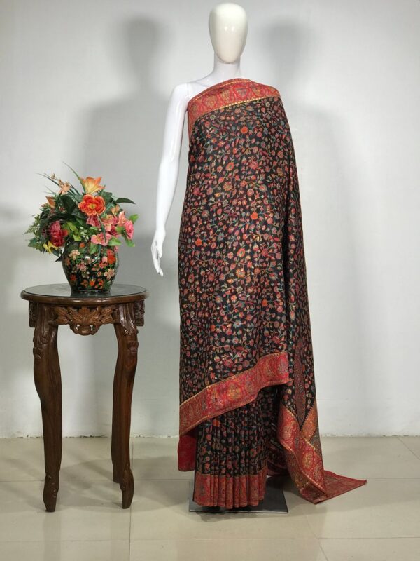 Black Modal Silk Kani Weave Saree: Bari Ambi Design