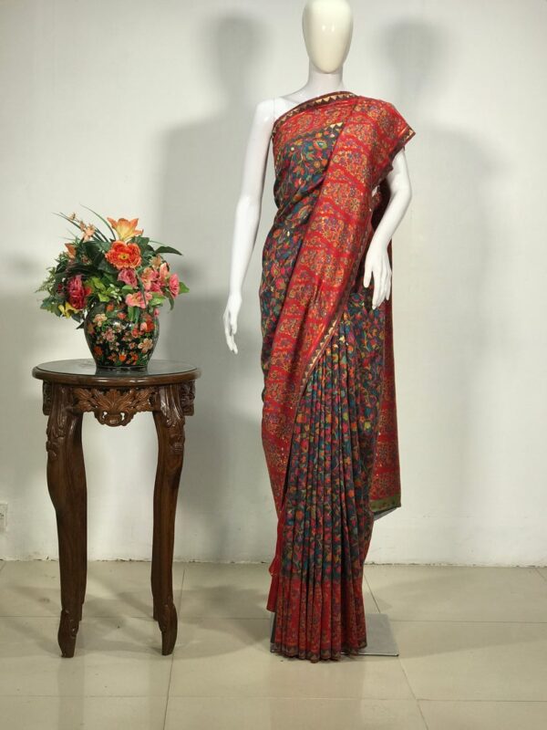 Ash Black Modal Silk Floral Jaal Kani Weave Saree