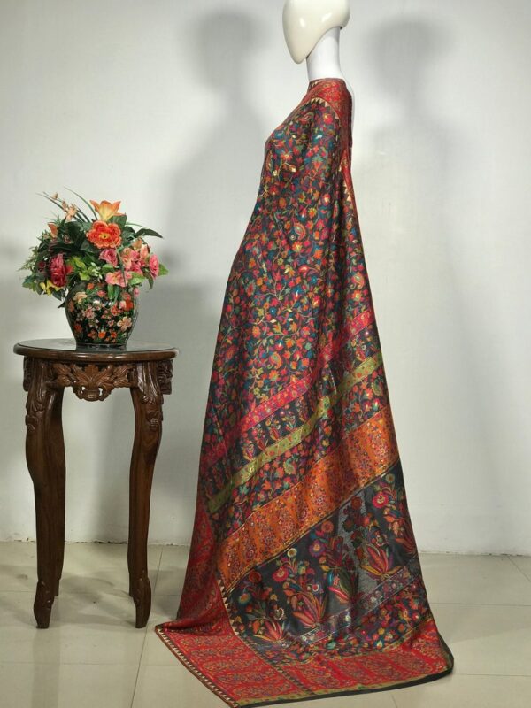 Ash Black Modal Silk Floral Jaal Kani Weave Saree palla