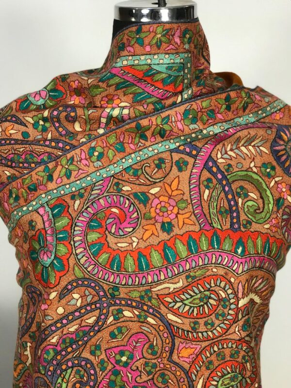 Burnt Orange Hand Papier Mache Jamawar Pure Pashmina Shawl close up