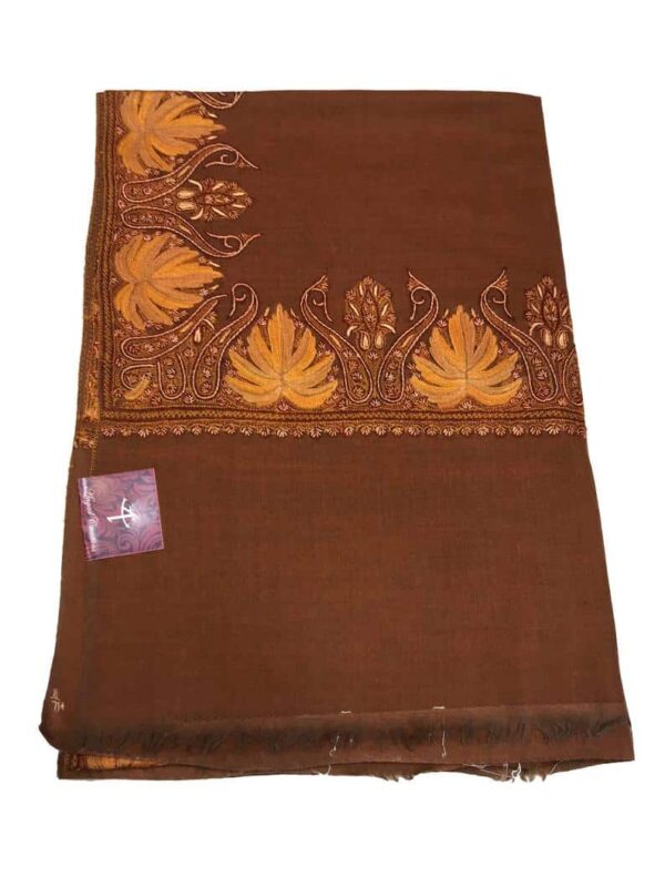 Rust Diamond Weave Pure Wool Shawl with Sozni Hand Embroidery