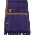 Purple Check Pure Pashmina Shawl with Sozni Hand Embroidery
