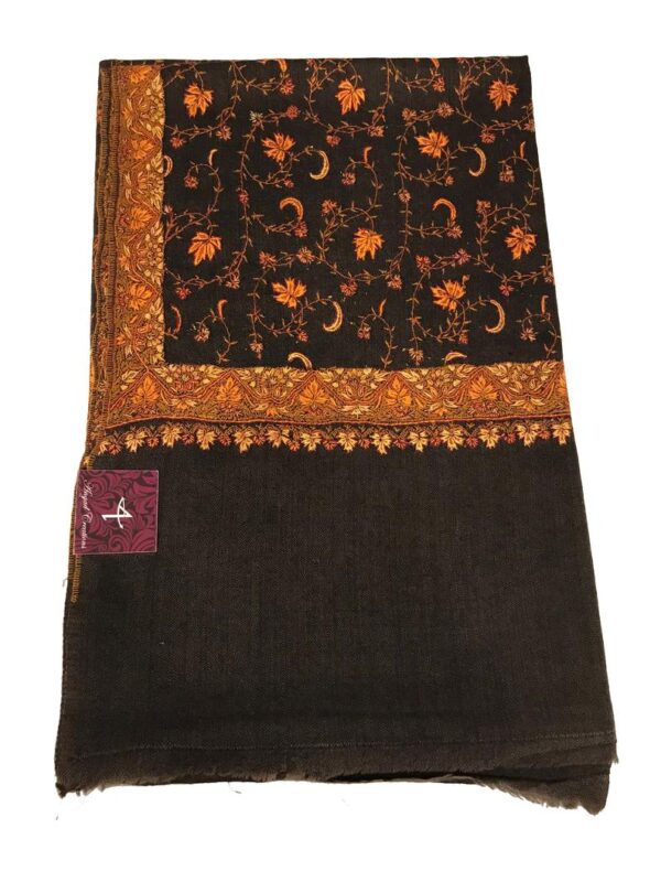 Brown Diamond Weave Pure Wool Shawl with All Over Sozni Hand Embroidery