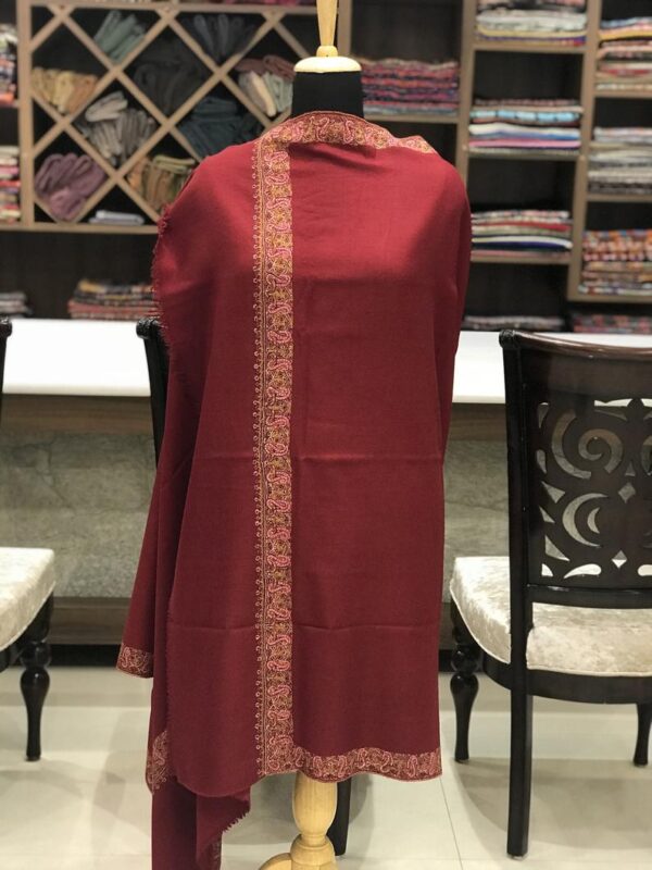 Red Pure Pashmina Shawl with Neem Daur Sozni Hand Embroidery